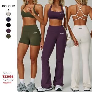 Conjunto de Yoga de 3 Piezas Personalizado de Alta Calidad con Sensación de Segunda Piel, Espalda Descubierta, Cuello Halter, Secado Rápido, Transpirable y Ecológico - Product Image 1