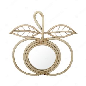 BOHO EYELASH Woven <b>Wicker</b> Mirror Bamboo Rattan Apple Fruit Shape Mirror Bedroom <b>Decor</b> - Product Image 3