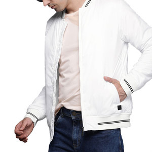 Men's White Varsity <b>Jacket</b> Solid Color Zipper Closure Casual <b>Fleece</b> <b>Lining</b> Slim Fit Autumn Wear Regular Length - Product Image 6
