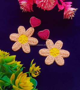 Colorful Flower Seed Bead <b>Earrings</b> Heart <b>Top</b> Dangle Boho Jewelry Trendy Beaded Statement Fashion Party Wear Unisex - Product Image 2
