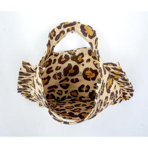 Leopard Print 100% Cotton Quilted Fabric Textile Shopping <b>Bag</b> With Ruffle Button Closure Hand Length Handle <b>Medium</b> Size Daily Us - Product Image 2