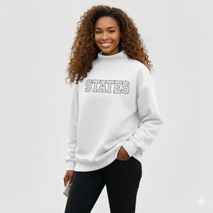 Womens White Graphic <b>Mock</b> <b>Neck</b> Sweatshirt Casual Oversized Fleece Winter Pullover <b>Top</b> - Product Image 1