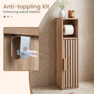 8\" Slim <b>Narrow</b> Toilet Paper Holder Cabinet with Adjustable <b>Shelf</b> Bathroom Storage for Small Spaces - Product Image 6