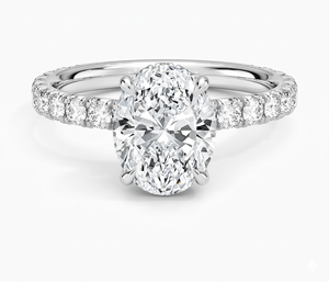 Bague de fiançailles ovale solitaire avec bande pavée de diamants pour femme, diamants de laboratoire - Product Image 1