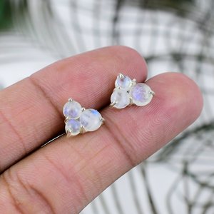 Natural Rainbow Moonstone <b>Stud</b> Earrings 925 Sterling <b>Silver</b> Handmade Fine Gemstone Jewelry Wholesale Supplier - Product Image 5