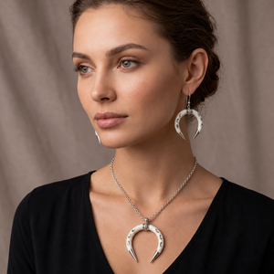 Handmade Natural Bone Pendant <b>Necklace</b> <b>and</b> <b>Earring</b> <b>Set</b> with Adjustable Cord <b>and</b> Sterling <b>Silver</b> Accent Details - Product Image 1