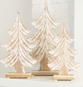 Décoration de table de Noël en bois, mini sapin de Noël blanc vieilli, ensemble de décoration rustique pour la maison - Product Image 1