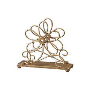 Antique Gold Floral Napkin Holder Decorative Wire <b>Flower</b> Tissue Stand Premium Metal Vertical Serviette Dispenser for Wedding - Product Image 1