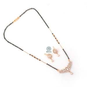 Diva CZ Designer Mangalsutra Set-Gold Plated Rhodium Finish Steel Ring Set with American Diamond - Product Image 2