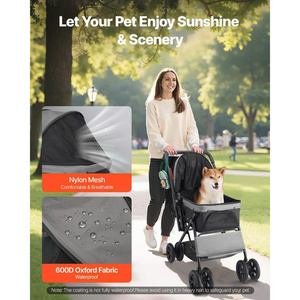Poussette pliable pour chien à 4 roues avec design imperméable, maille en nylon et poignée réversible - Product Image 5