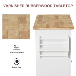 Carrello da Cucina Moderno Bianco in MDF con Ruote, Cassetti Regolabili, Piano in Legno, Porta Spezie/Asciugamani, Carrello Mobile per Sala da Pranzo - Product Image 4