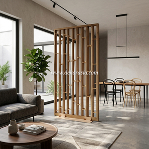 Divisor de Habitaciones Moderno de Bambú con Madera de Teca, Hecho a Mano, Móvil, para Hogar y Hotel - Product Image 5