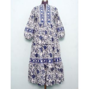 Vestidos Casuales de Talla Grande para Mujer, Nueva Moda, Estampado, Mangas Largas Abullonadas con Cuello Alto, Decoración de Encaje para Primavera y Otoño - Product Image 1