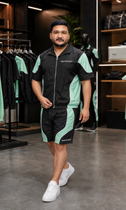 REXFIT SPORTS 2026 Ensemble de shorts en nylon noir menthe personnalisé pour homme, veste à manches courtes entièrement zippée et short à cordon de serrage, vêtements de sport personnalisés - Product Image 5