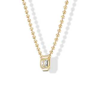 Diamond <b>Pendant</b> Necklaces Wholesale 14K 18K <b>Solid</b> <b>Gold</b> Asscher Cut Lab Grown 3mm Ball Chain 16 Inch Bezel Statement Fine Jewelry - Product Image 4