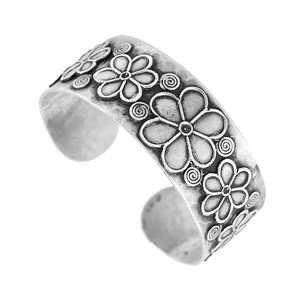 Silver Mountain 925 Sterling Silver Floral <b>Engraved</b> Charm Bracelet Oxidized Vintage Open Kada Rajasthan Origin Minimalist - Product Image 4