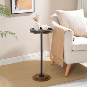 Small Round Pedestal Accent Console <b>Table</b> for Drinks Coffee or Martini for Small Spaces in Living Room or Bedroom <b>Sofa</b> <b>Side</b> - Product Image 5