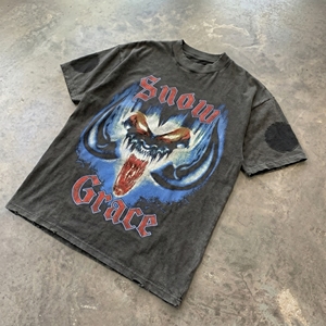 Snow Grace Printed Oversized T-<b>Shirt</b> Men Short Sleeve Vintage Style O-Neck Cotton Jersey Fit - Product Image 2