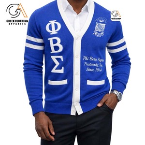 Phi Beta Sigma Blue <b>Cardigan</b> <b>Sweater</b> Men Greek Letter Embroidered Button Down Premium Knit Fraternity Apparel 1914 Classic Style - Product Image 1