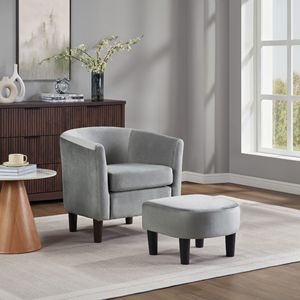 Poltrona Moderna in Velluto Grigio con Poggiapiedi, Sedia Decorativa per Soggiorno e Camera da Letto - Product Image 1