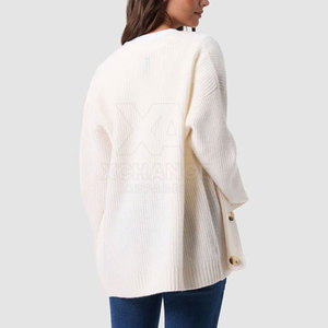 Cardigan en tricot blanc pour femme, col rond, manches longues, fermeture boutonnée, haut décontracté - Product Image 5