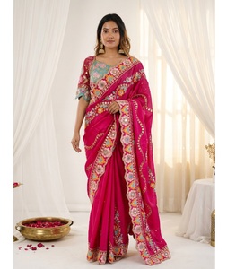 Indian Traditional Latest Rangoli Silk Saree With <b>Sequins</b> Dori Work for Wedding Party and Festive Function for Women Fancy Wear - Product Image 1