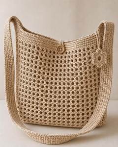 Sac fourre-tout en crochet fait main, beige lavande, style bohème, tissé, rectangulaire, pour usage extérieur, toutes saisons, décoration intérieure - Product Image 5