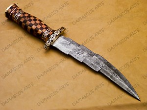 Cuchillo de Caza de Hoja Fija de Acero de Damasco Forjado a Mano con Mango de Madera, Espiga Completa, Multifuncional para Supervivencia al Aire Libre, DIY OEM - Product Image 5
