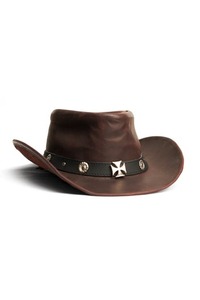 Chapeau de cowboy western en cuir véritable marron patiné Heritage avec sangle à concho croisée et large bord, style ranch, pour hommes et femmes - Product Image 5
