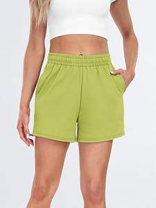 Shorts décontractés pour femmes, longueur courte, 100% coton molletonné, couleur unie, poches latérales, coupe régulière, boutons - Product Image 2
