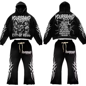 Ensemble de survêtement homme streetwear avec impression 3D en relief, sweat à capuche et pantalon de jogging, motif graphique à bords coupés, vente en gros - Product Image 4