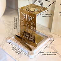 Ensemble de brûleur à bakhoor en métal doré de luxe, support moderne pour encens arabe Oud avec plateau en marbre et pinces assorties pour la décoration de la maison
