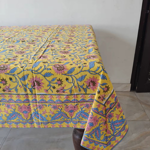 ผ้าปูโต๊ะผ้าฝ้ายแท้สีเหลืองน้ำเงิน ทำมือ ปรับแต่งได้ สำหรับงานแต่งงานสไตล์อินเดีย งานเลี้ยงนอกบ้าน - Product Image 1
