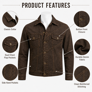 Chaqueta Vaquera de Invierno Personalizada para Hombre, Tejido Vaquero Resistente, Ecológico, Cortavientos, Ajuste Cómodo, Costuras de Calidad, Diseño Elegante - Product Image 6