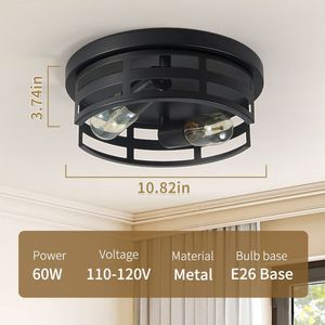 2-Pack Farmhouse Black Flush Mount Ceiling <b>Light</b> Fixture 40W for Hallway <b>Hall</b> Kitchen Office - Product Image 2
