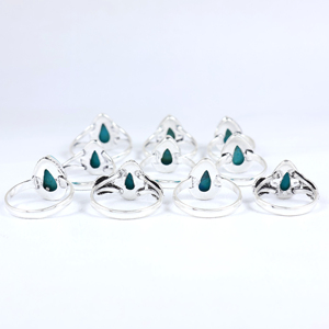 Anillos Vintage Bohemios de Turquesa en Forma de Lágrima, Hechos a Mano con Latón y Piedras Preciosas Naturales, Chapados en Plata 925, Anillos de Moda al por Mayor para Minoristas - Product Image 2