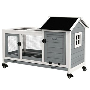 Blue Wooden Rabbit Hutch with <b>Wheels</b> Slide-out Tray for <b>Small</b> Animals Guinea Pig Housing - Product Image 1