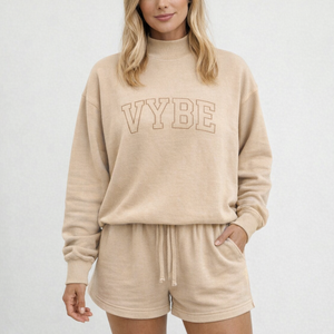 Ensemble court douillet et chaud pour femme, col montant, en peluche, deux pièces, confortable et décontracté, pour la saison froide - Product Image 1