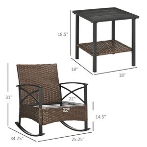 Set di Mobili da Esterno Impermeabile in 3 Pezzi: 2 Sedie a Dondolo con Cuscini e Tavolino a 2 Livelli in Vimini - Product Image 3