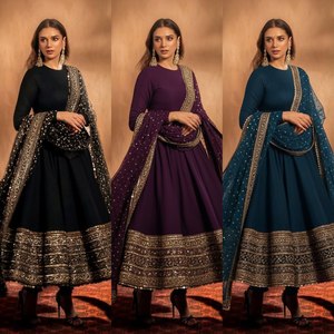 Vestido Moderno con Dupatta de Faux Georgette y Bordado de Lentejuelas, Traje para Fiestas y Eventos, Largo hasta el Suelo - Product Image 2