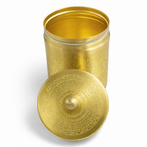 Handcrafted Brass Engraved Storage Container <b>with</b> <b>Lid</b> Spice <b>Jar</b> Food Safe Kitchen - Product Image 2