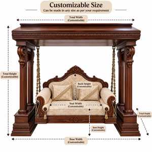 Sofá Colgante Tradicional de Madera Maciza con Diseño Floral Tallado a Mano, Estilo Indio, para Uso en Villas y Hoteles - Product Image 4