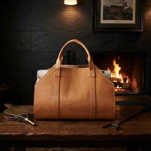 Sac de transport pour bois de chauffage en cuir véritable et bois, robuste, fait main, style vintage rustique, LWC-0043 - Product Image 2
