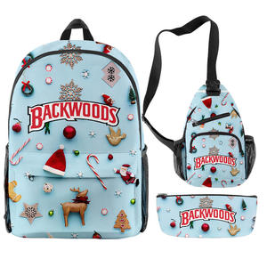 Conjunto de Mochila TITAN TREAD WEAR con Diseño Navideño Backwoods, Bolso Bandolera y Bolsa Pequeña, Color Azul Claro - Product Image 1