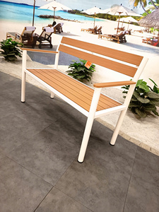 Modern Outdoor Patio Bench with <b>PS</b> slats Seat and Back Steel Frame Durable Contemporary Design for Garden Park Villa, hotels - Product Image 2