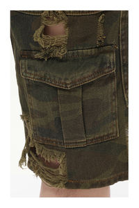 2026 Unisexe Personnalisé Camouflage Jorts Cargo en Jean Baggy de Haute Qualité, Taille Mi-Haute, avec Poches Déchirées, Style Été - Product Image 5