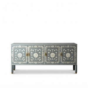 Mesita de Noche con Incrustaciones Florales Grises, Mesita de Noche de Madera de Lujo Personalizada, Proveedor Mayorista de Muebles con Incrustaciones de Hueso para Dormitorio - Product Image 1