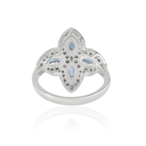 Belle bague en argent sterling 925 avec saphir bleu naturel et diamant, motif trèfle à quatre feuilles, pour femme, idéale pour les occasions spéciales. - Product Image 6