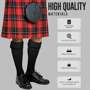 Custom OEM ODM Traditional Wool Blend <b>Long</b> Scottish Highland Kilt Hose <b>Socks</b> Black Factory Supplies - Product Image 5