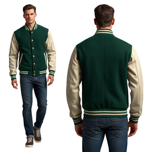 Veste universelle en laine mélangée respirante de qualité supérieure pour l'hiver, style universitaire décontracté avec manches contrastées en similicuir - Product Image 3